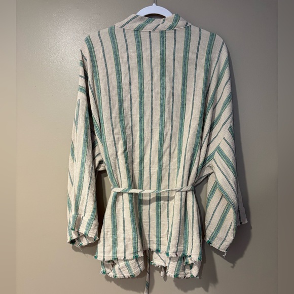 Zara the beth kimono boho slouchy earthy 100% cotton belted flare sleeve blazer - Picture 4 of 7